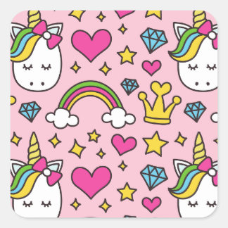 Adesivo Quadrado Cuta Magic Horse Cor-de-Rosa, Padrão do Unicórnio