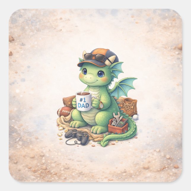Adesivo Quadrado Cute #1 Dad Dragon Square Sticker (Frente)