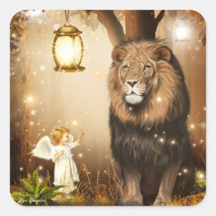 Adesivo Quadrado Cute Angel e Lion Fantasy