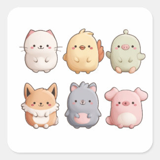 Adesivo Quadrado Cute Animal Wall Clock – Adorable Cartoon Animal W