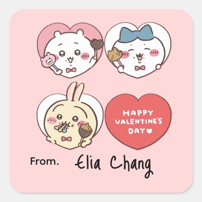 Adesivo Quadrado Cute anime  kawaii valentine sticker (Frente)
