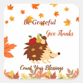 Adesivo Quadrado Cute Autumn Hedgehog Fall Harvest Sticker