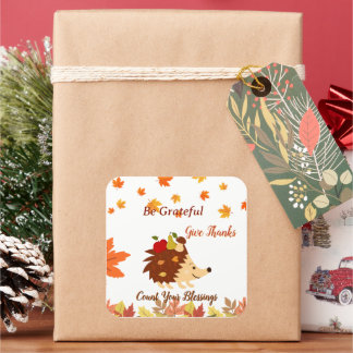 Adesivo Quadrado Cute Autumn Hedgehog Fall Harvest Sticker