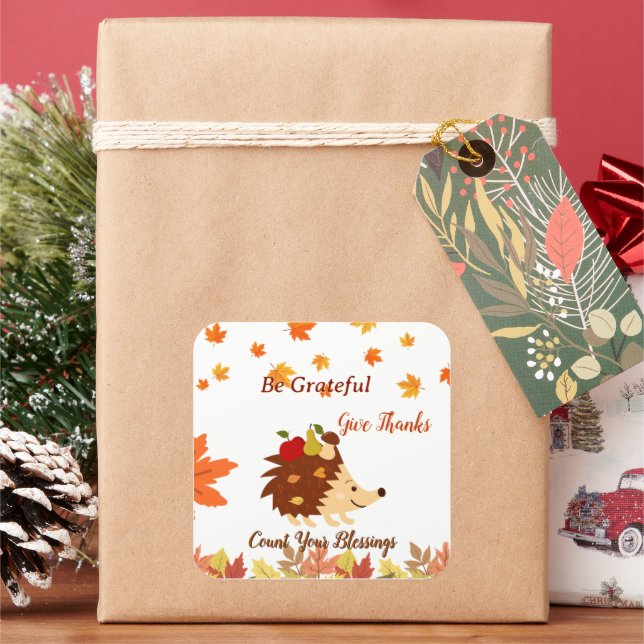 Adesivo Quadrado Cute Autumn Hedgehog Fall Harvest Sticker (Feriado)