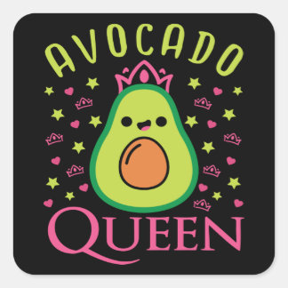 Adesivo Quadrado Cute Avocado Queen with Heart Keto Girl Cooking 