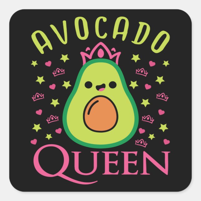 Adesivo Quadrado Cute Avocado Queen with Heart Keto Girl Cooking  (Frente)