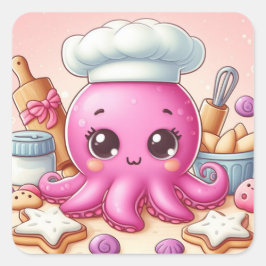 Adesivo Quadrado Cute baking octopus square sticker