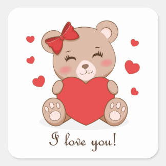 Adesivo Quadrado Cute bear holding heart sticker
