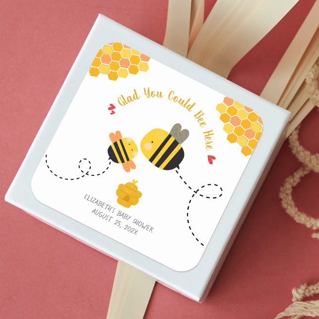 Adesivo Quadrado Cute Bee Baby Shower Thanks for Being Here Kawaii (Criador carregado)