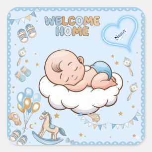 Adesivo Quadrado Cute Bem-vindo em Casa Pequeno Príncipe Bebê Menin