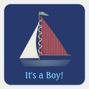 Adesivo Quadrado Cute Blue Toy Sailboat