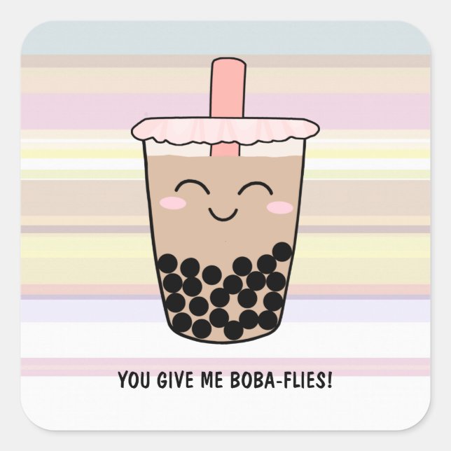 Adesivo Quadrado Cute Boba Milk Tea Pun (Frente)