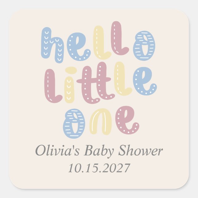 Adesivo Quadrado Cute Boho Hello Little One Chá de fraldas (Frente)