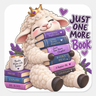 Adesivo Quadrado Cute Book Lover Lamb - Apenas Mais Um Livro Adesiv