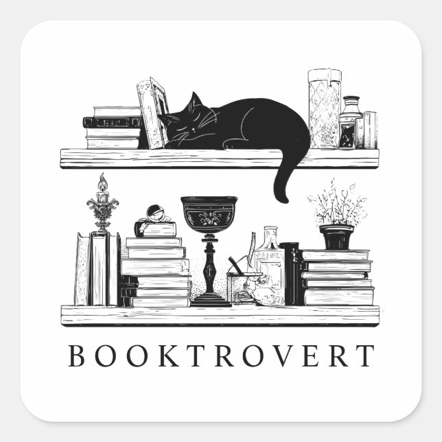 Adesivo Quadrado Cute Booktrovert Book Lover's Cat  (Frente)