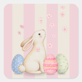 Adesivo Quadrado Cute Bunny Pastel Easter Square Sticker 