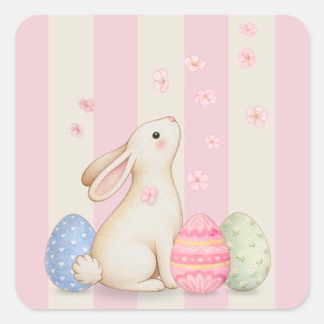 Adesivo Quadrado Cute Bunny Pastel Easter Square Sticker  (Frente)