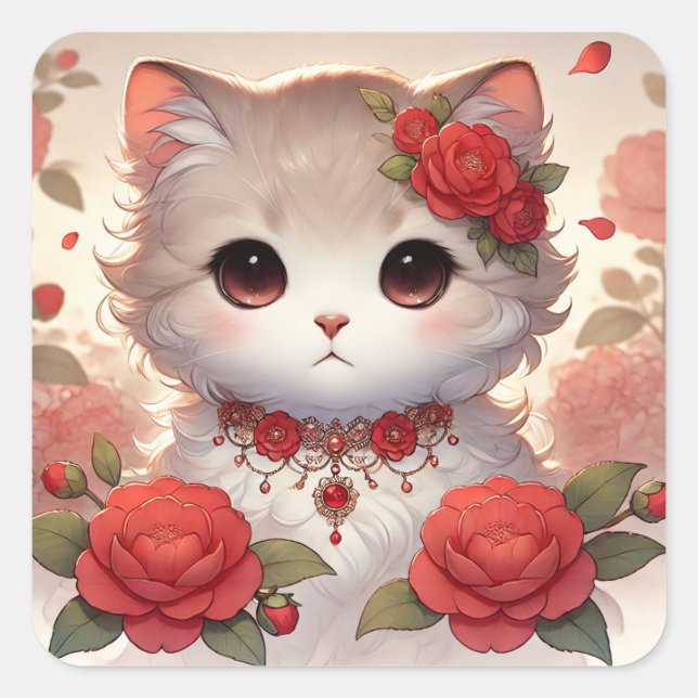 Adesivo Quadrado Cute Camelia Princess Cat (Frente)