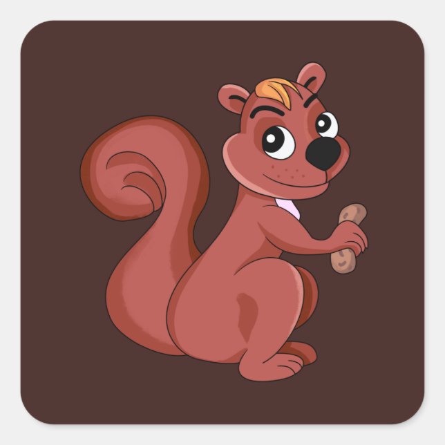 Adesivo Quadrado Cute cartoon squirrel with a peanut Sticker (Frente)