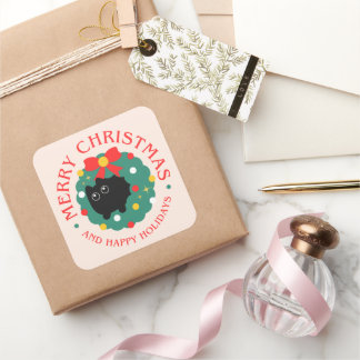Adesivo Quadrado Cute Cat Christmas Sticker