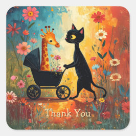 Adesivo Quadrado Cute Cat Giraffe Sticker