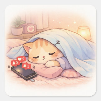 Adesivo Quadrado Cute Cat Ignoring Phone Introvert Antisocial Humor