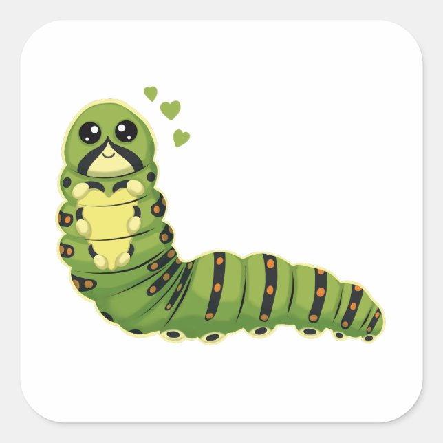 Adesivo Quadrado Cute Caterpillar with Hearts (Frente)