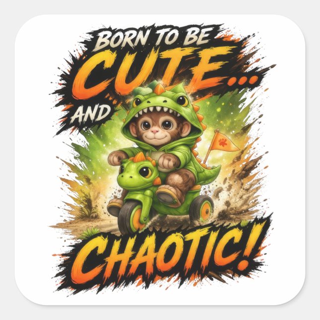 Adesivo Quadrado Cute Chaos Dino Sticker Funny Kawaii (Frente)