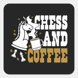 Adesivo Quadrado Cute Chess and Coffee Chess Lover Knight Art