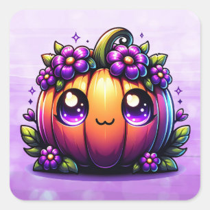 Adesivo Quadrado Cute Chibi Abóbora de Halloween 