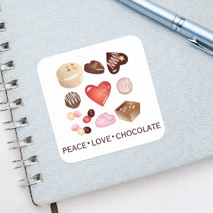 Adesivo Quadrado Cute Chic Paz Amor Chocolate Doce Coração