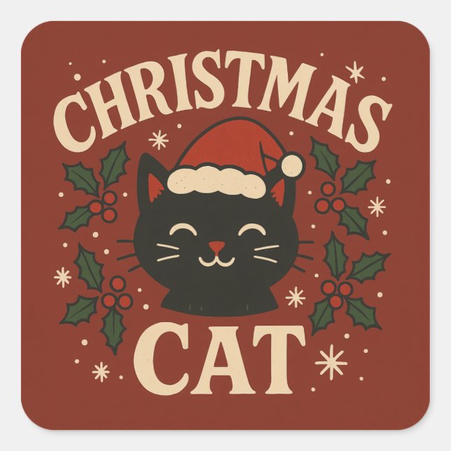 Adesivo Quadrado Cute Christmas cat (Frente)