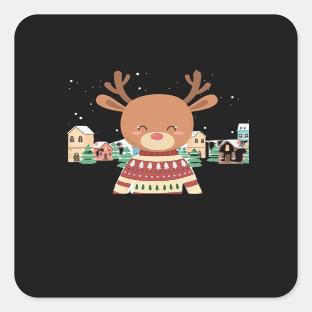 Adesivo Quadrado Cute Christmas Deer Minimal Design  (Frente)