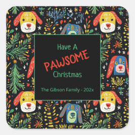 Adesivo Quadrado Cute Christmas Dogs