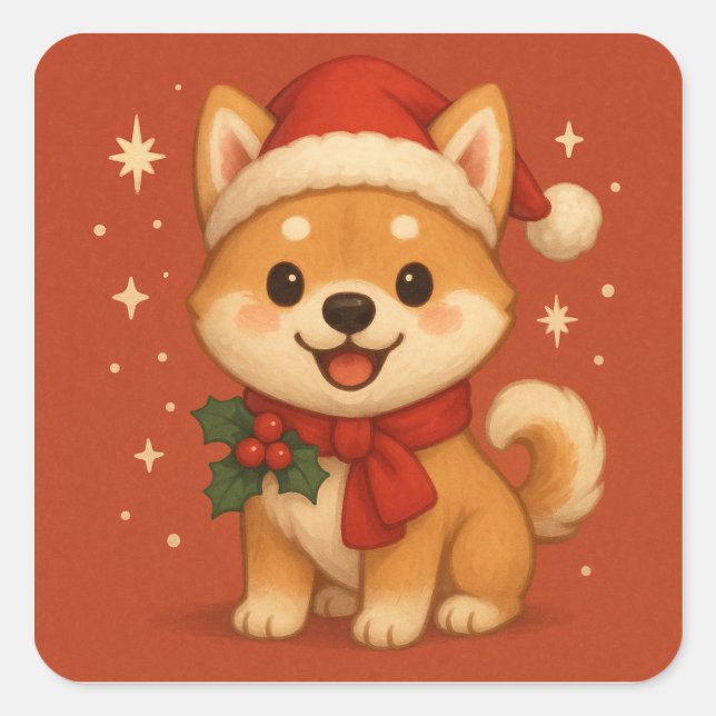 Adesivo Quadrado Cute Christmas Puppy (Frente)