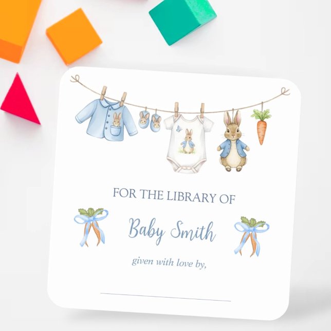 Adesivo Quadrado Cute Clothesline Peter the Rabbit Book Plate (Criador carregado)