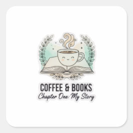 Adesivo Quadrado Cute Coffee & Books Sticker – Book Lover Aesthetic