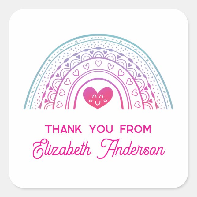 Adesivo Quadrado Cute Colorful Boho Rainbow Thank You (Frente)