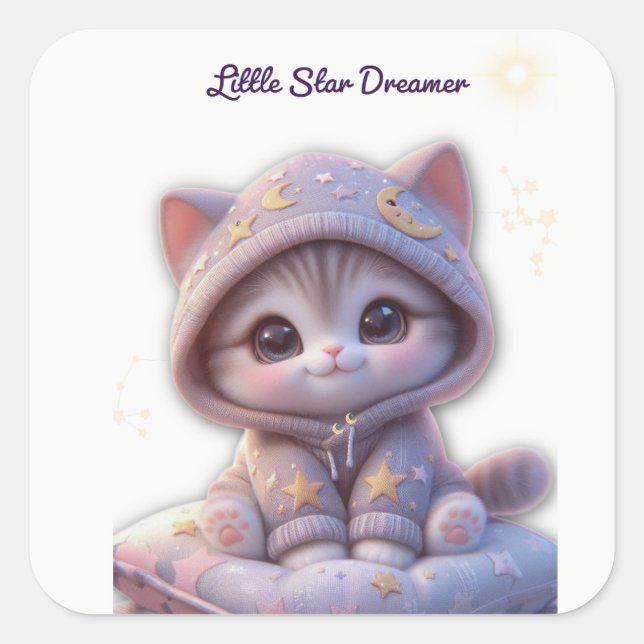 Adesivo Quadrado Cute Cosmic Cat Sticker (Frente)