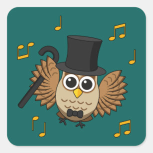 Adesivo Quadrado Cute Dancing Owl with Music Notes Cartoon