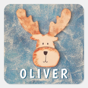 Adesivo Quadrado Cute Deer no Winter Kid's Name