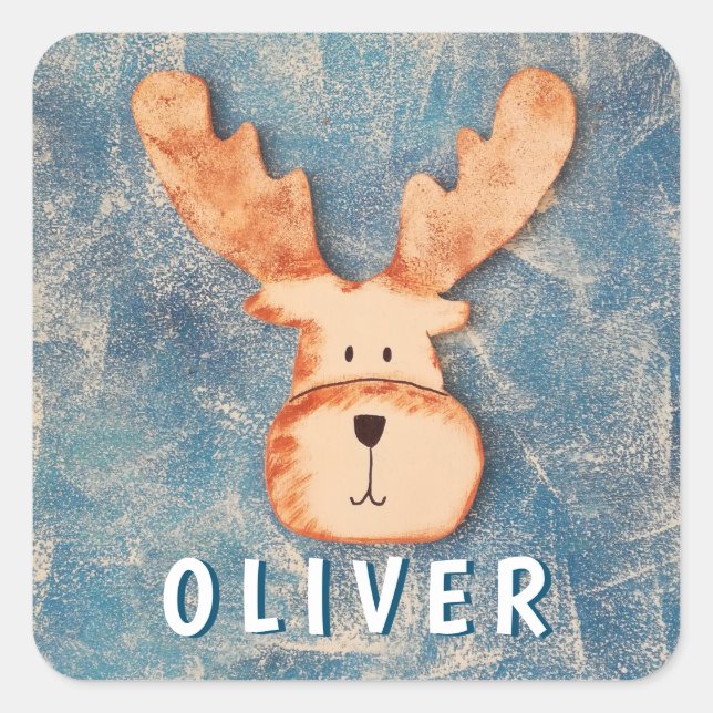 Adesivo Quadrado Cute Deer no Winter Kid's Name (Frente)