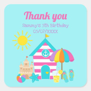 Adesivo Quadrado Cute Diversão Crianças Praia Verão Aniversário Obr