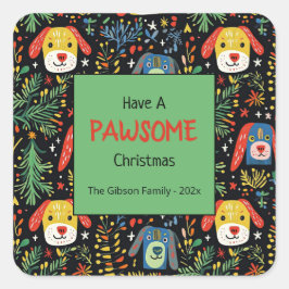 Adesivo Quadrado Cute Dogs Christmas