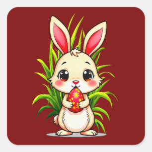 Adesivo Quadrado Cute Easter Bunny Holding Egg - Autocolante