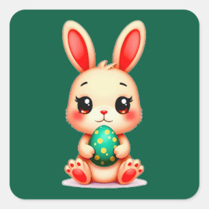 Adesivo Quadrado Cute Easter Bunny – Kawaii Rabbit with Autocolante