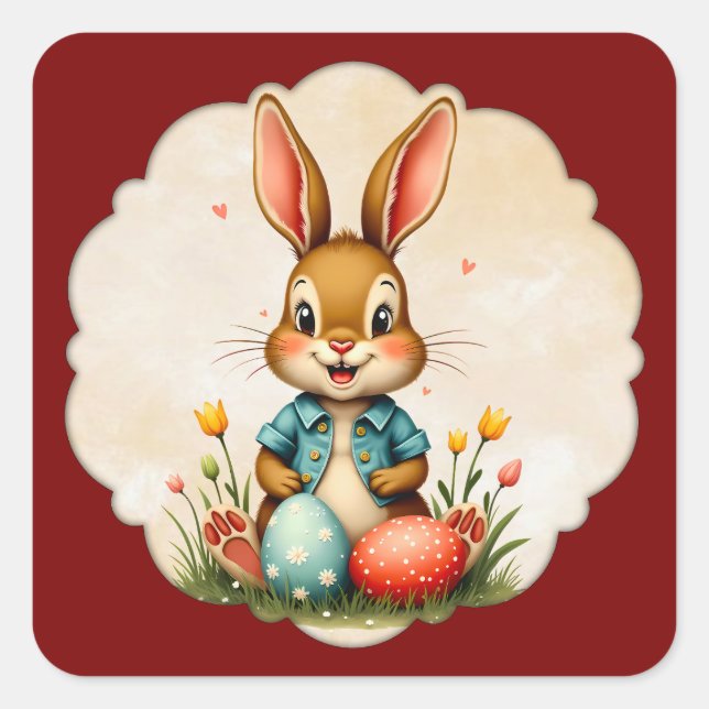 Adesivo Quadrado Cute Easter Bunny – Soft Frame - Autocolante (Frente)