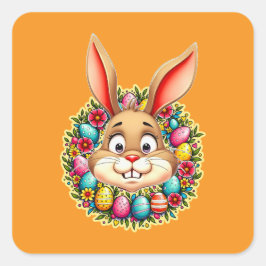 Adesivo Quadrado Cute Easter Bunny – Spring Flowers Autocolante