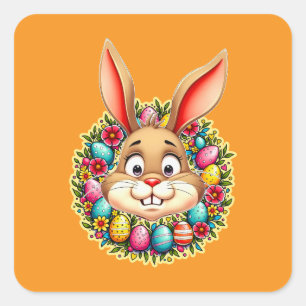 Adesivo Quadrado Cute Easter Bunny – Spring Flowers Autocolante