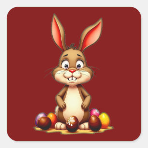 Adesivo Quadrado Cute Easter Bunny with Chocolate Eggs Autocolante